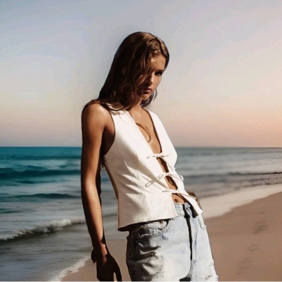 Zara Tops - Zara White Lace-Up Tank Top size XS